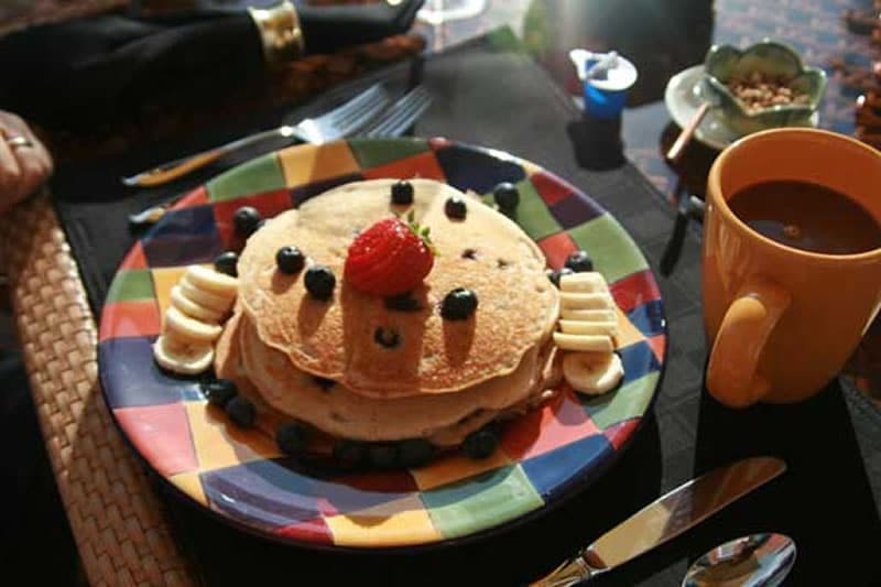 Private breakfast at our bed and breakfast in Sedona. Pancake medley, with choice of sides. Gluten Free if requested.